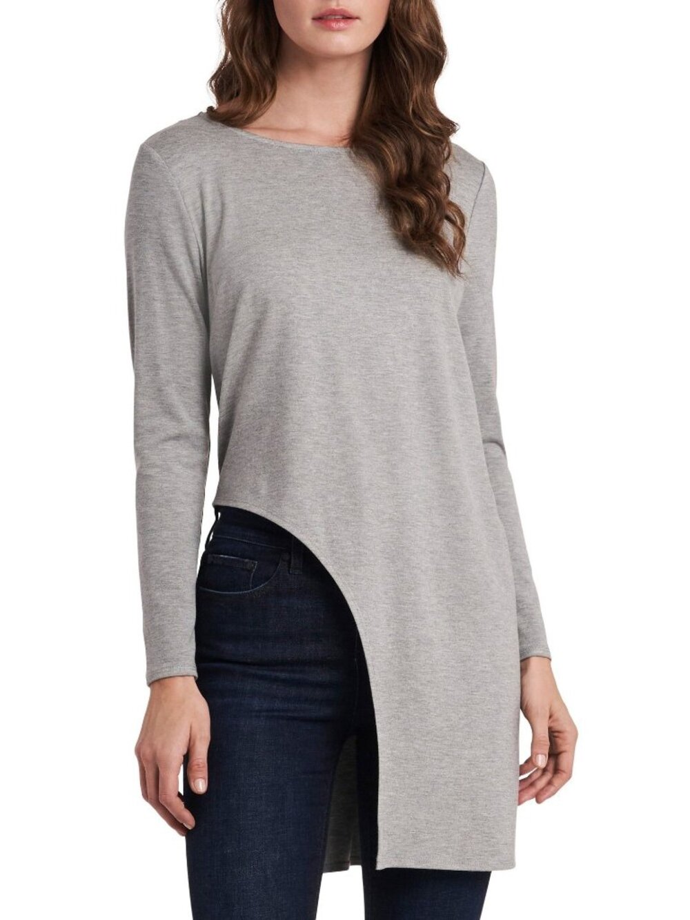 Vince Camuto Womens Asymmetric Round Neck Tunic Blouse Gray Size S NWT